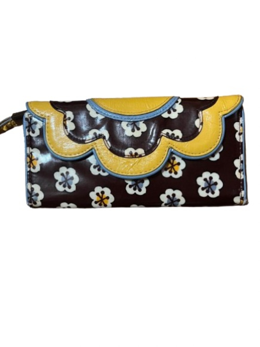 Vera Bradley Frill Yellow & Brown Floral Clutch Wallet - Women Bags